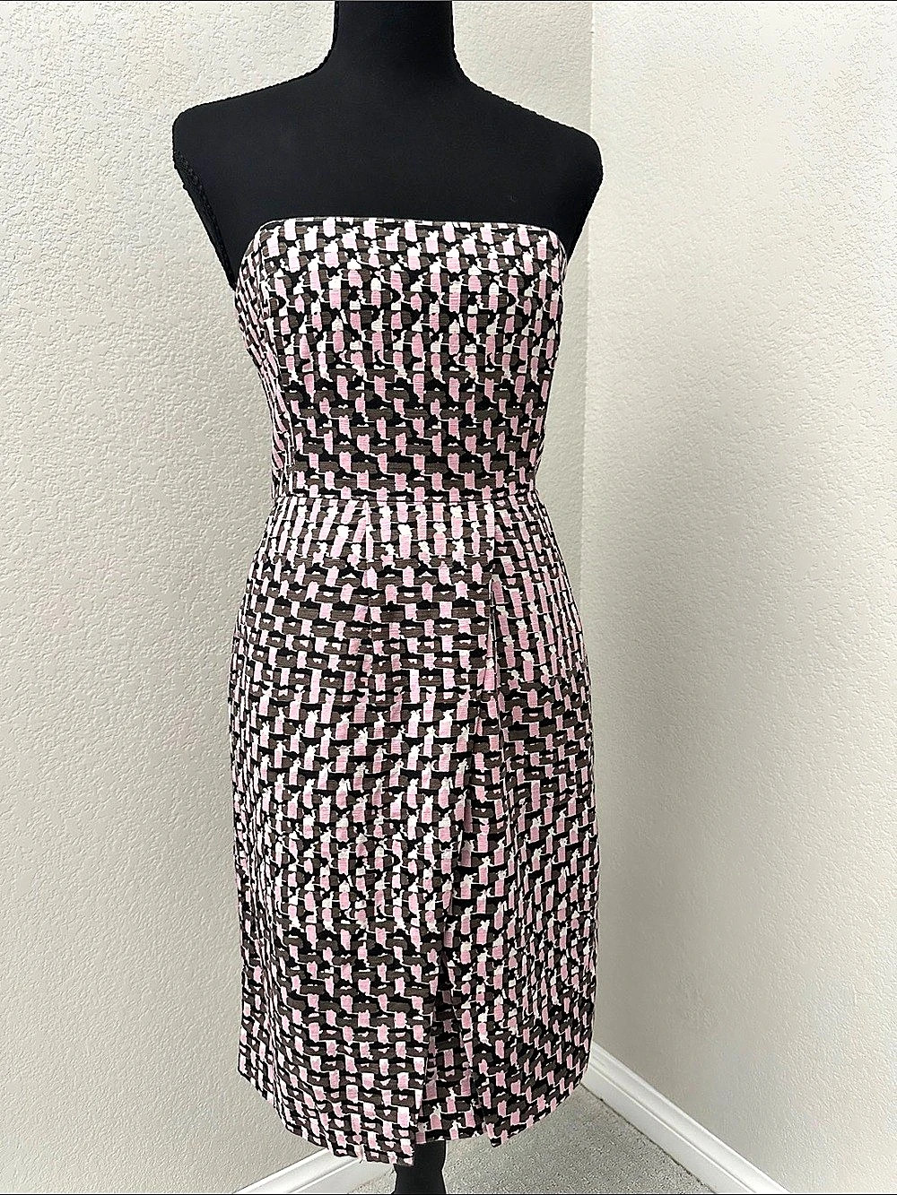 Banana Republic Silk Blend Strapless Geometric Midi Dress Pink Size 2